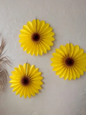 Set of 3 Beautiful Yellow Paper sunflower Flowers - Huge Paper Fan Party Decorations -  Paper Flower Decor for Weddings and birthday decor