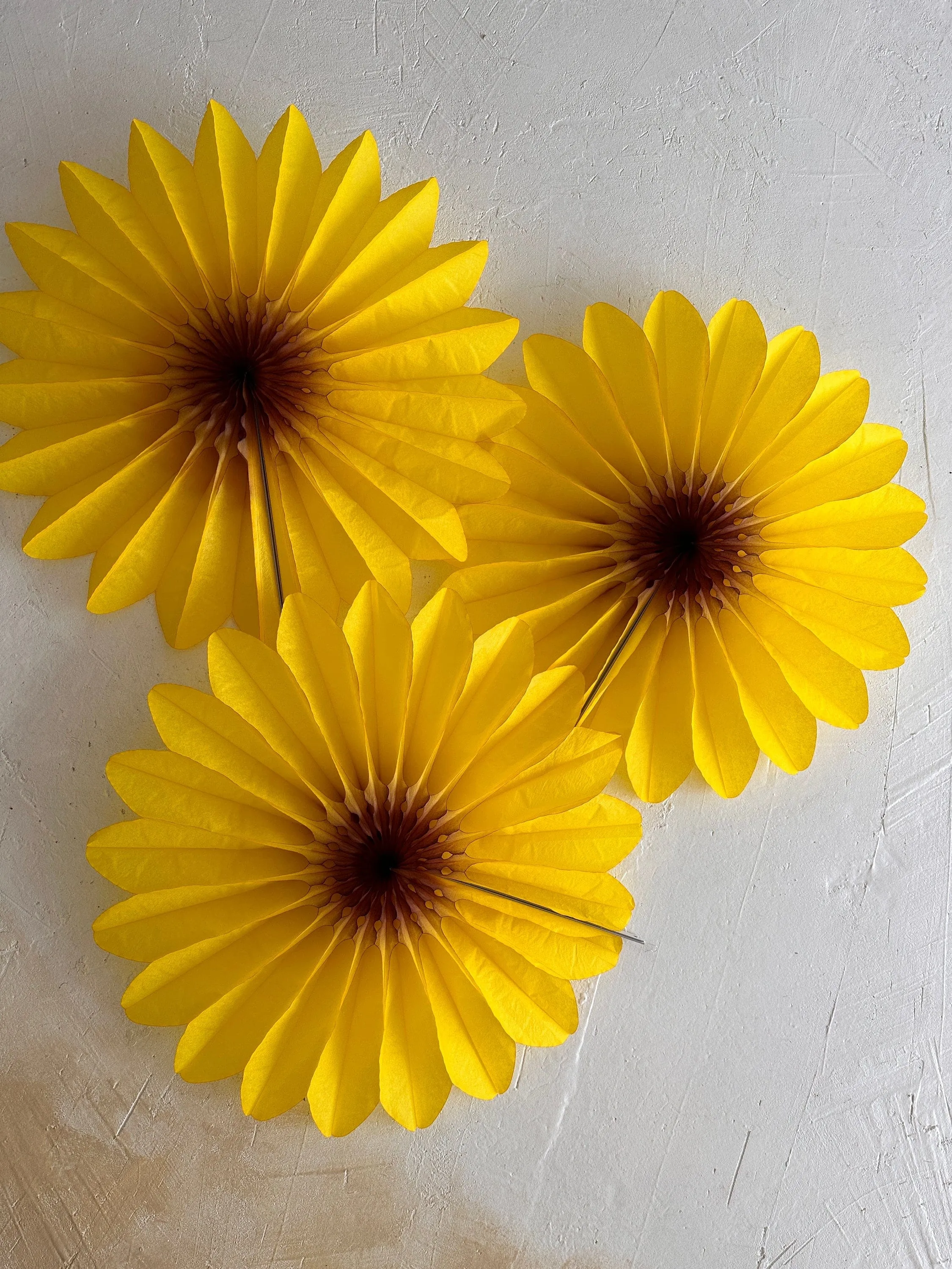 Set of 3 Beautiful Yellow Paper sunflower Flowers - Huge Paper Fan Party Decorations -  Paper Flower Decor for Weddings and birthday decor