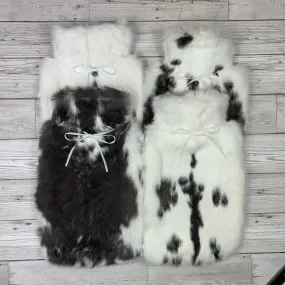 Set of 4 Black and White Luxury Rabbit Fur Hot Water Bottles -  #307