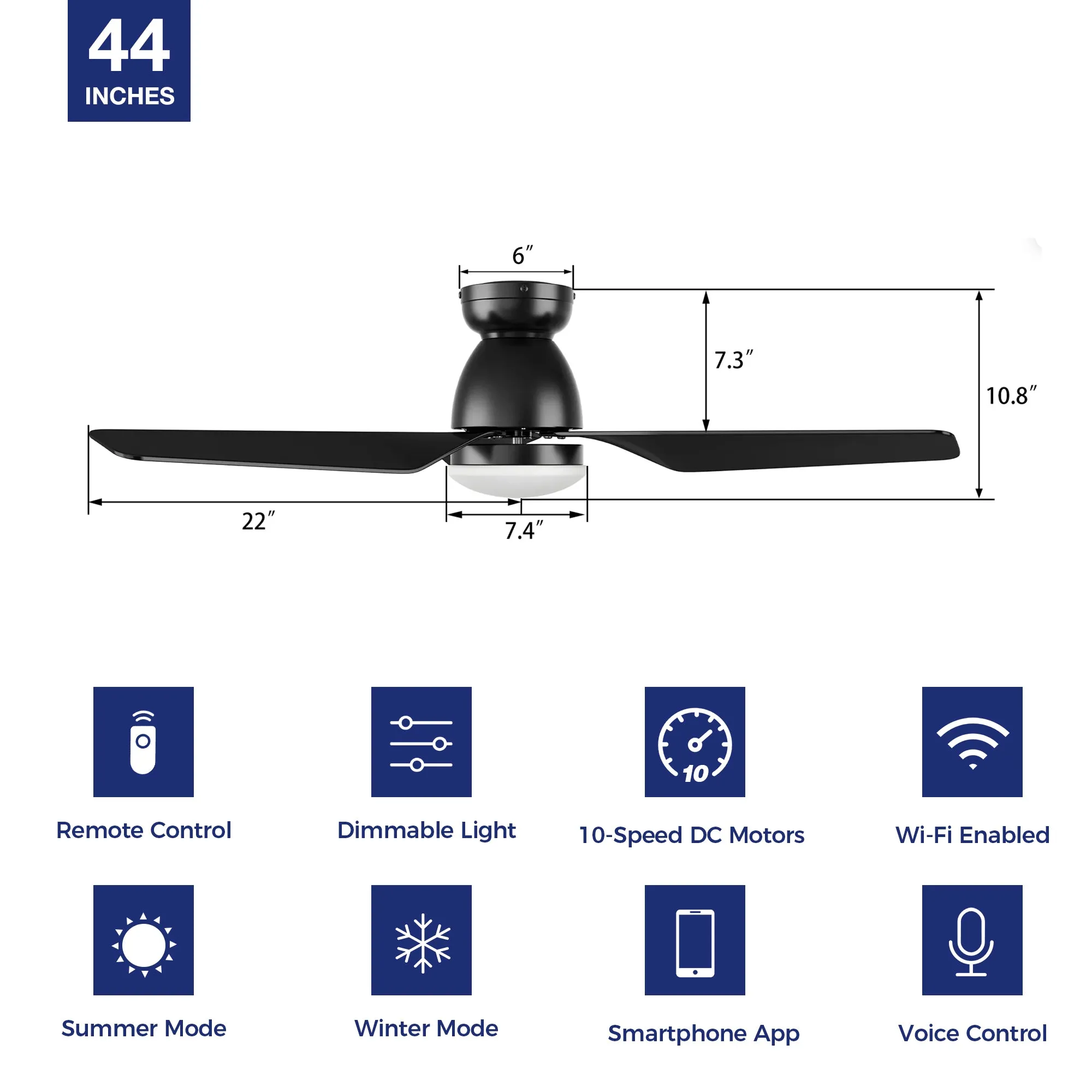 Sonoma Low Profile Smart Fan with LED light and Remote 44 Inch