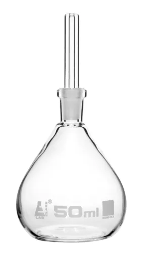 Specific Gravity Bottle, 50ml - Flat Bottom with Perforated Stopper - Borosilicate Glass - Eisco Labs