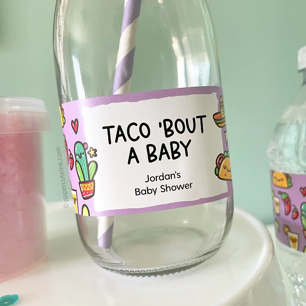 Taco Bout A Baby Water Bottle Sticker Labels