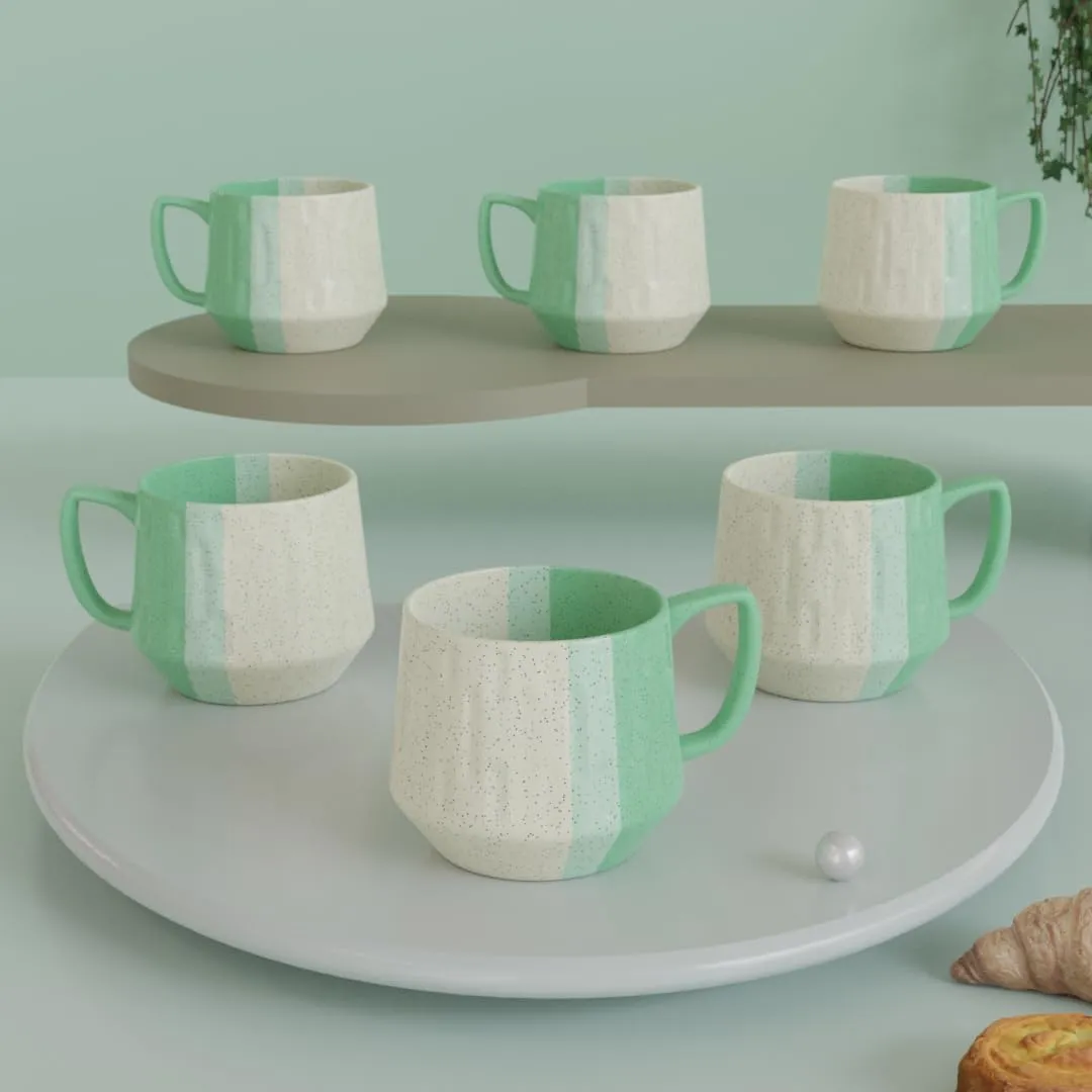 The Earth Store Tritone Green Mellowline Tea Cup Set of 6-180ml Each Capacity, Microwave and Dishwasher Safe, Ideal for Home, Office, Parties, Friends, Anniversary, Birthday Chai Cups