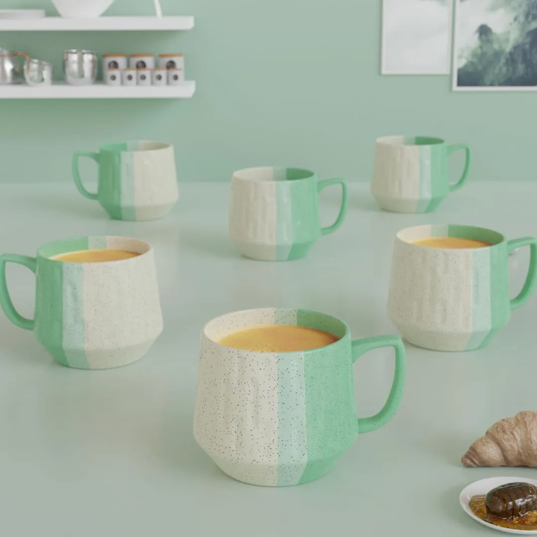 The Earth Store Tritone Green Mellowline Tea Cup Set of 6-180ml Each Capacity, Microwave and Dishwasher Safe, Ideal for Home, Office, Parties, Friends, Anniversary, Birthday Chai Cups