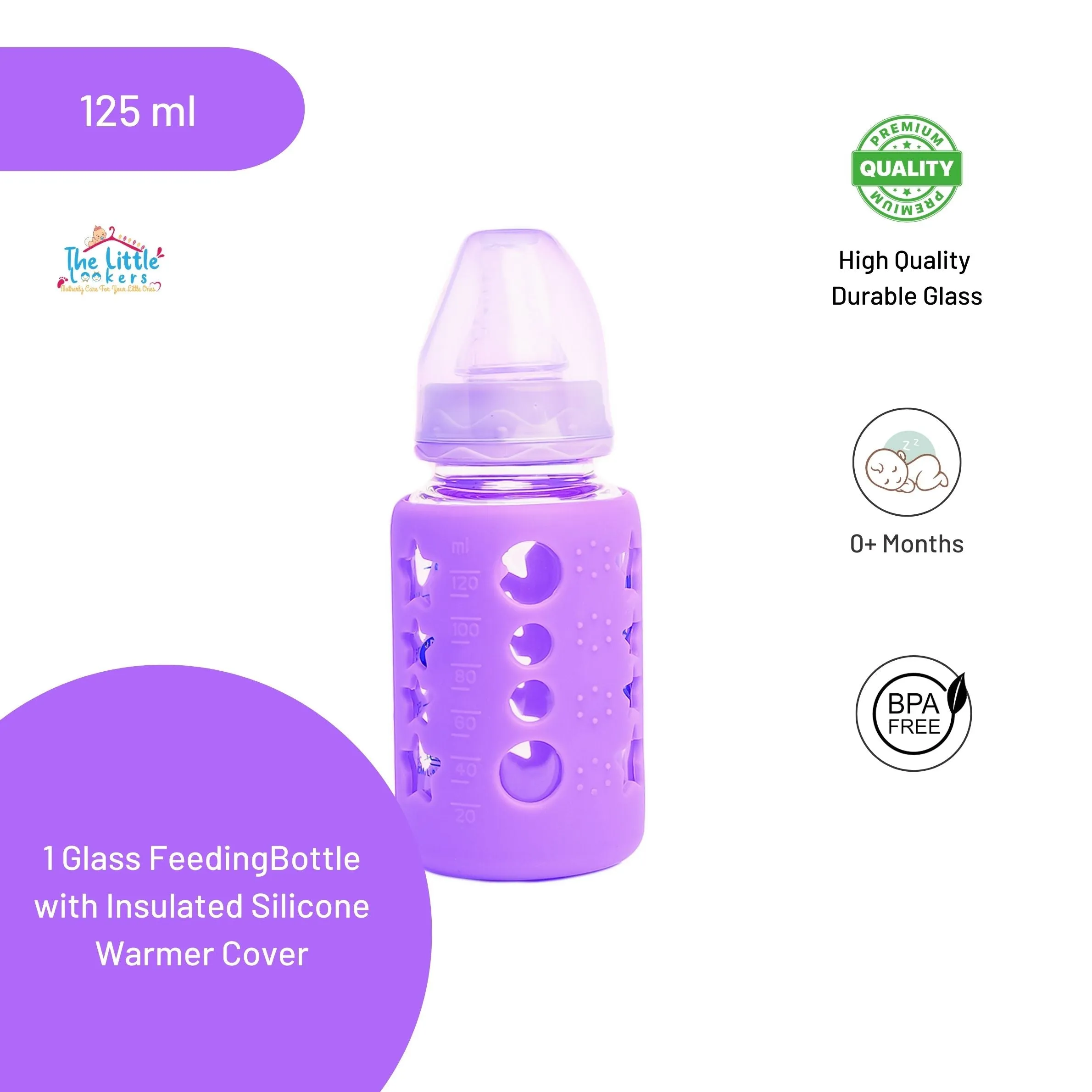 The Little Lookers High Borosilicate Glass Feeding Bottle for Baby/Feeder for Newborn | Super Soft Flow Control & Anti Colic Nipple for Infants/Toddlers