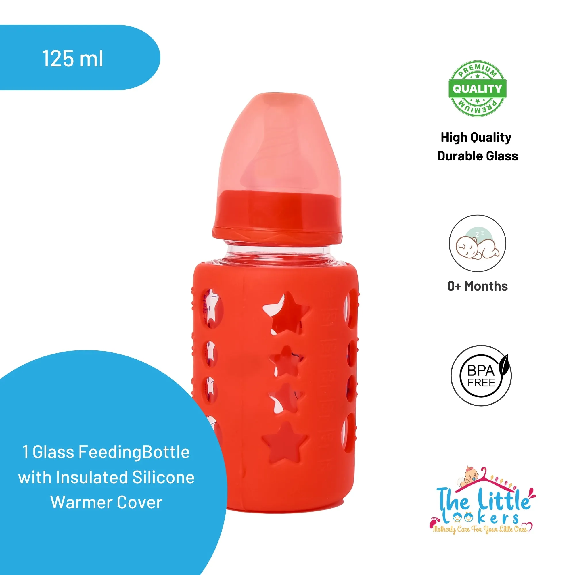 The Little Lookers High Borosilicate Glass Feeding Bottle for Baby/Feeder for Newborn | Super Soft Flow Control & Anti Colic Nipple for Infants/Toddlers