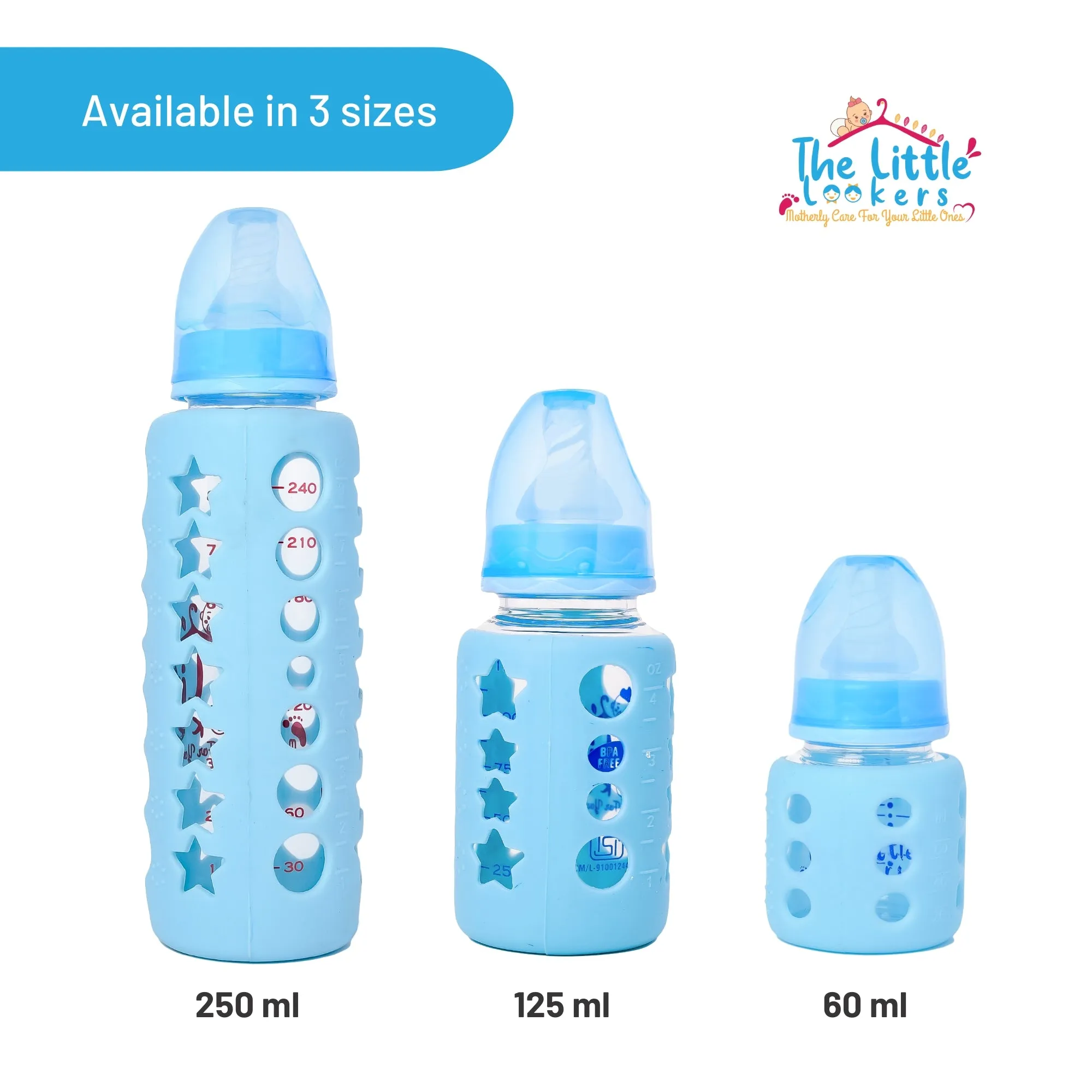 The Little Lookers High Borosilicate Glass Feeding Bottle for Baby/Feeder for Newborn | Super Soft Flow Control & Anti Colic Nipple for Infants/Toddlers