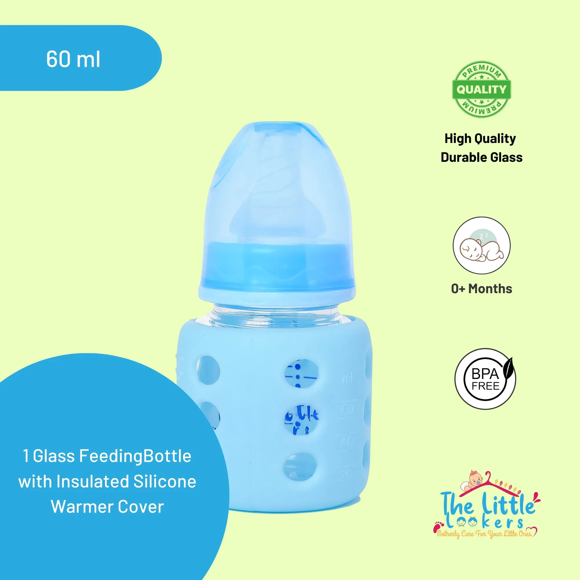 The Little Lookers High Borosilicate Glass Feeding Bottle for Baby/Feeder for Newborn | Super Soft Flow Control & Anti Colic Nipple for Infants/Toddlers