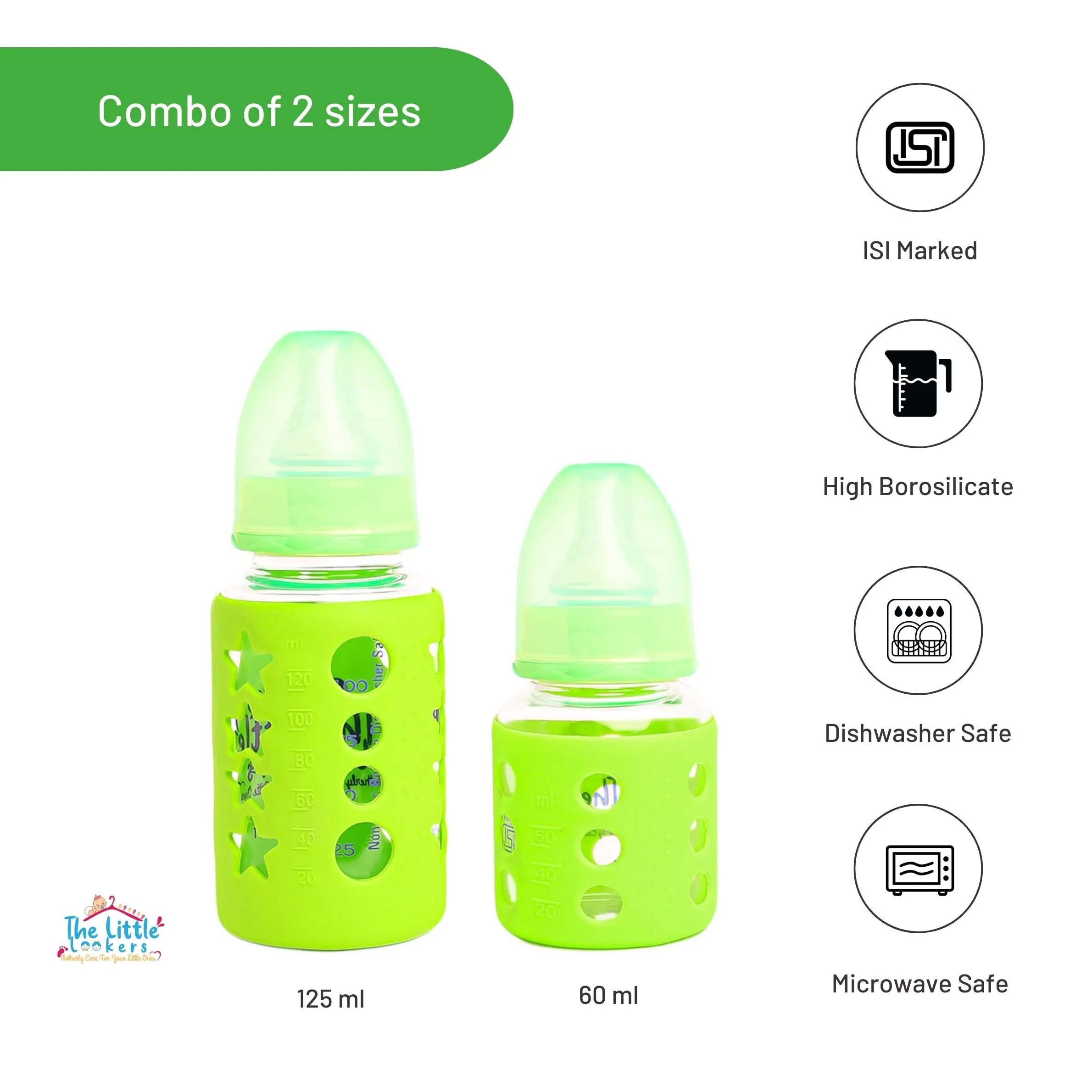 The Little Lookers High Borosilicate Glass Feeding Bottle for Baby/Feeder for Newborn | Super Soft Flow Control & Anti Colic Nipple for Infants/Toddlers