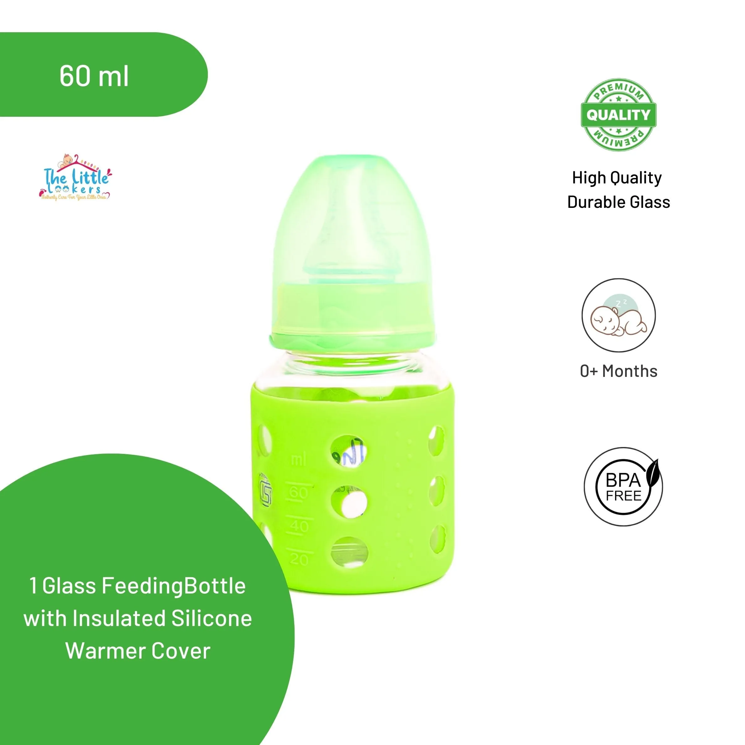 The Little Lookers High Borosilicate Glass Feeding Bottle for Baby/Feeder for Newborn | Super Soft Flow Control & Anti Colic Nipple for Infants/Toddlers