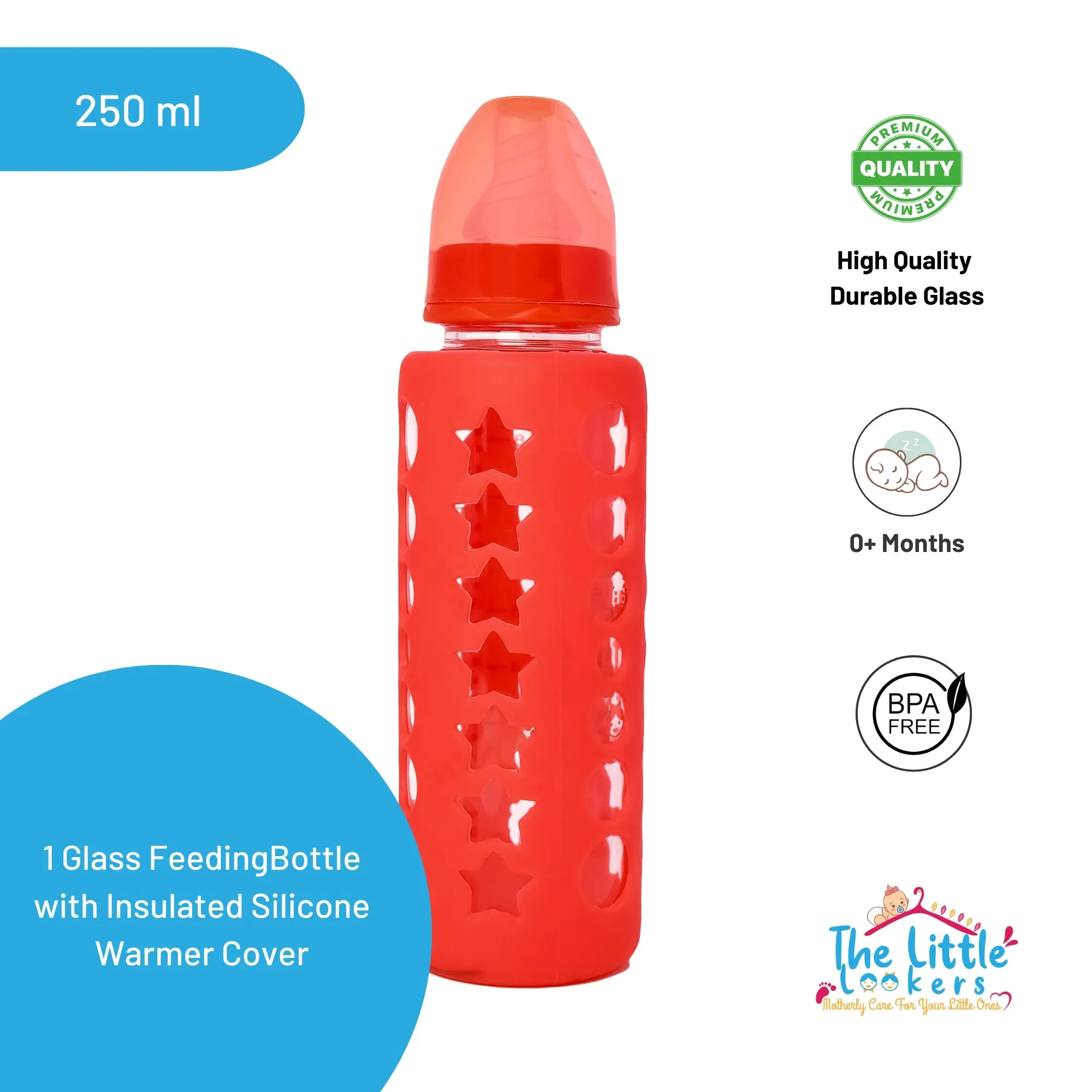 The Little Lookers High Borosilicate Glass Feeding Bottle for Baby/Feeder for Newborn | Super Soft Flow Control & Anti Colic Nipple for Infants/Toddlers