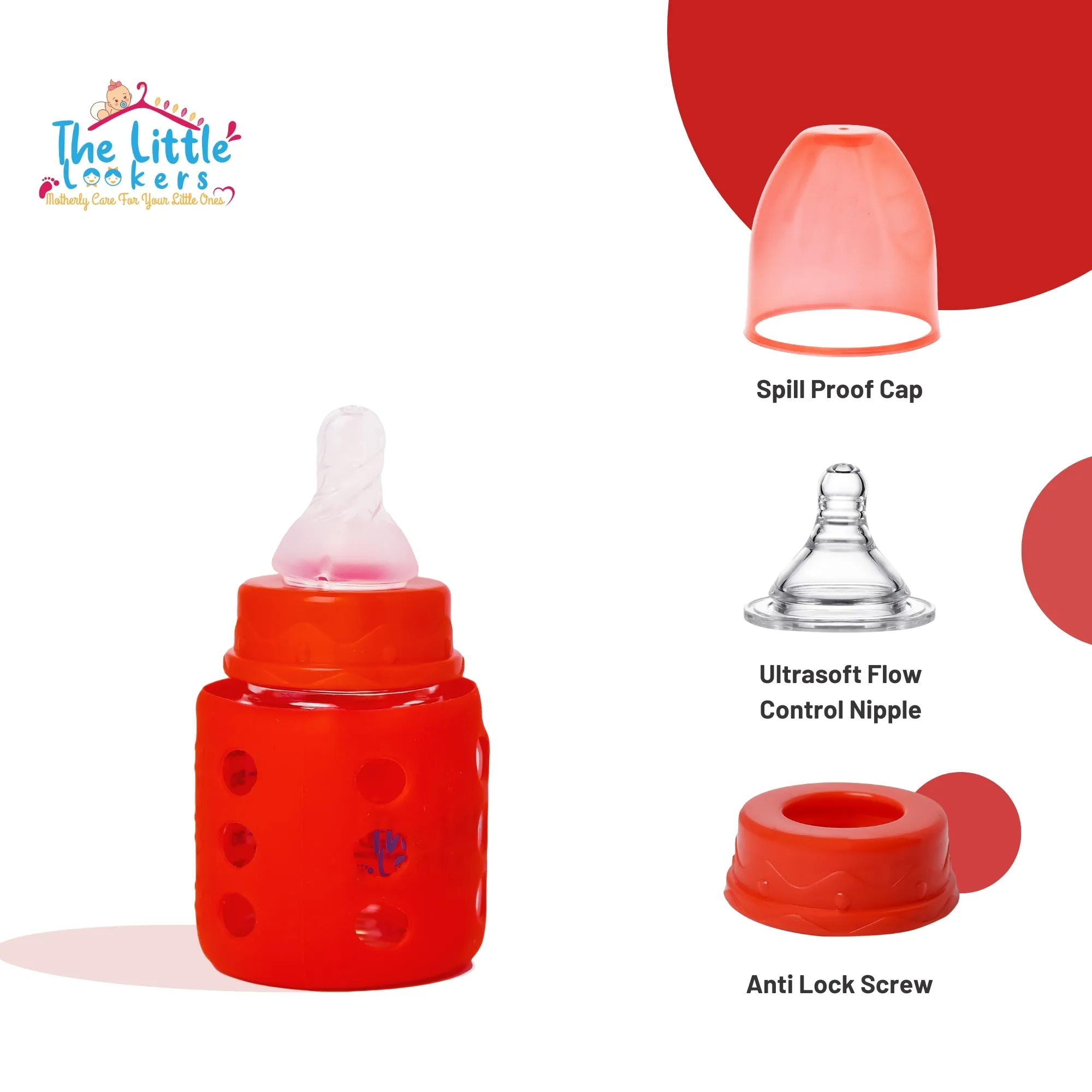 The Little Lookers High Borosilicate Glass Feeding Bottle for Baby/Feeder for Newborn | Super Soft Flow Control & Anti Colic Nipple for Infants/Toddlers