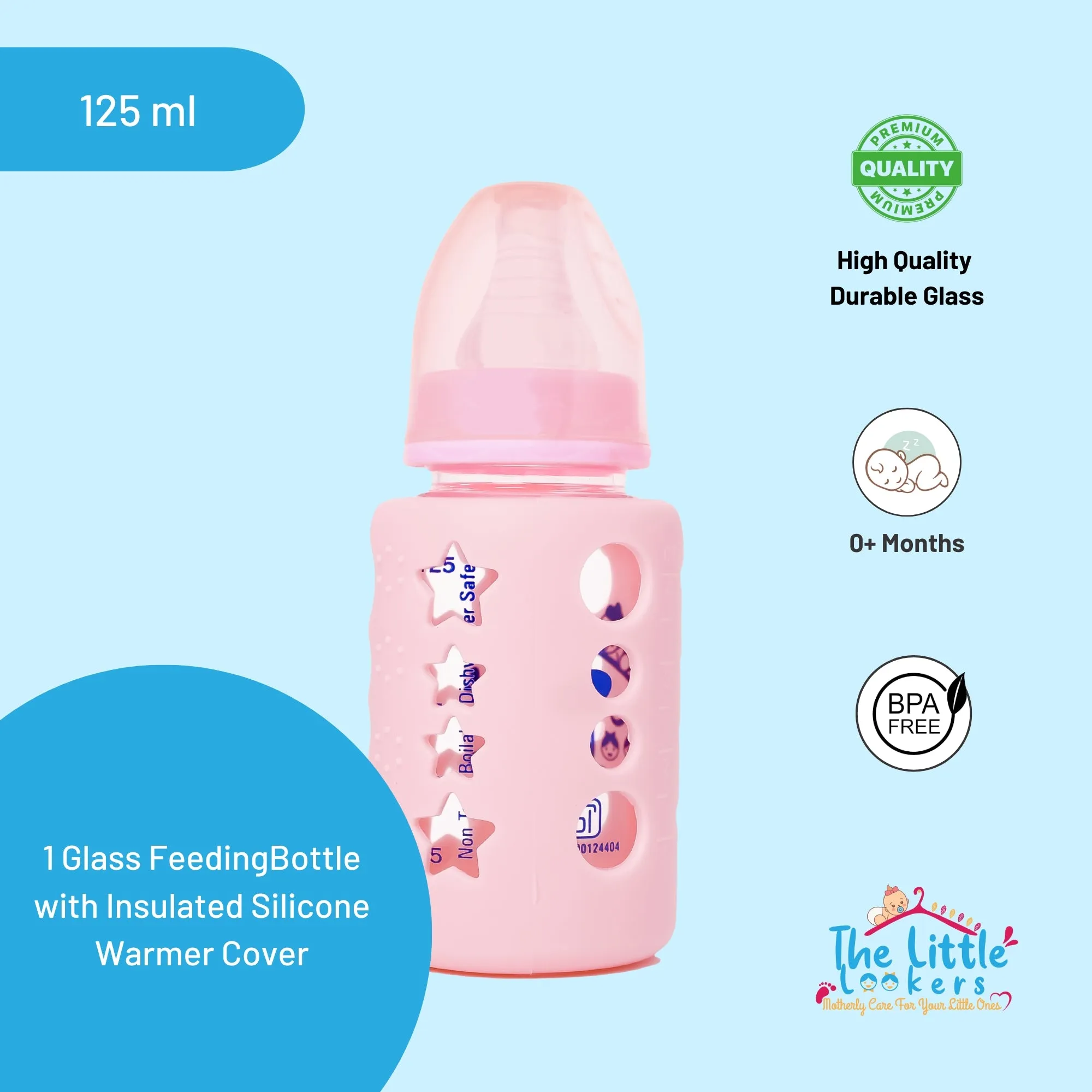 The Little Lookers High Borosilicate Glass Feeding Bottle for Baby/Feeder for Newborn | Super Soft Flow Control & Anti Colic Nipple for Infants/Toddlers