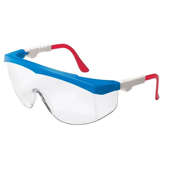 TK130 MCR Safety TK1 Series Safety Glasses, Clear Lens, Nylon Red/White Temple