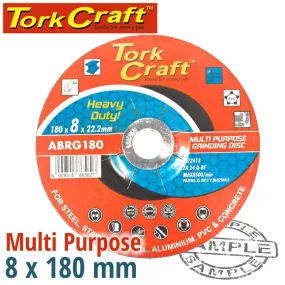 TORK CRAFT GRINDING DISC FOR STEEL 180 X 8.0 X 22.2MM STEEL S/STEEL CONCRET MULTI ABRG180