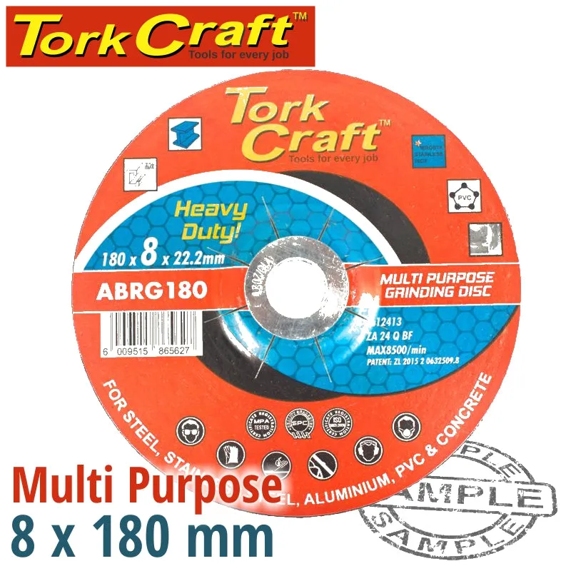 TORK CRAFT GRINDING DISC FOR STEEL 180 X 8.0 X 22.2MM STEEL S/STEEL CONCRET MULTI ABRG180