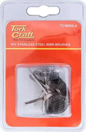 TORK CRAFT WIRE BRUSHES MINI 5PC STAINLESS STEEL 3.2mm SHAFT ASSORTED SHAPES TCW006-4