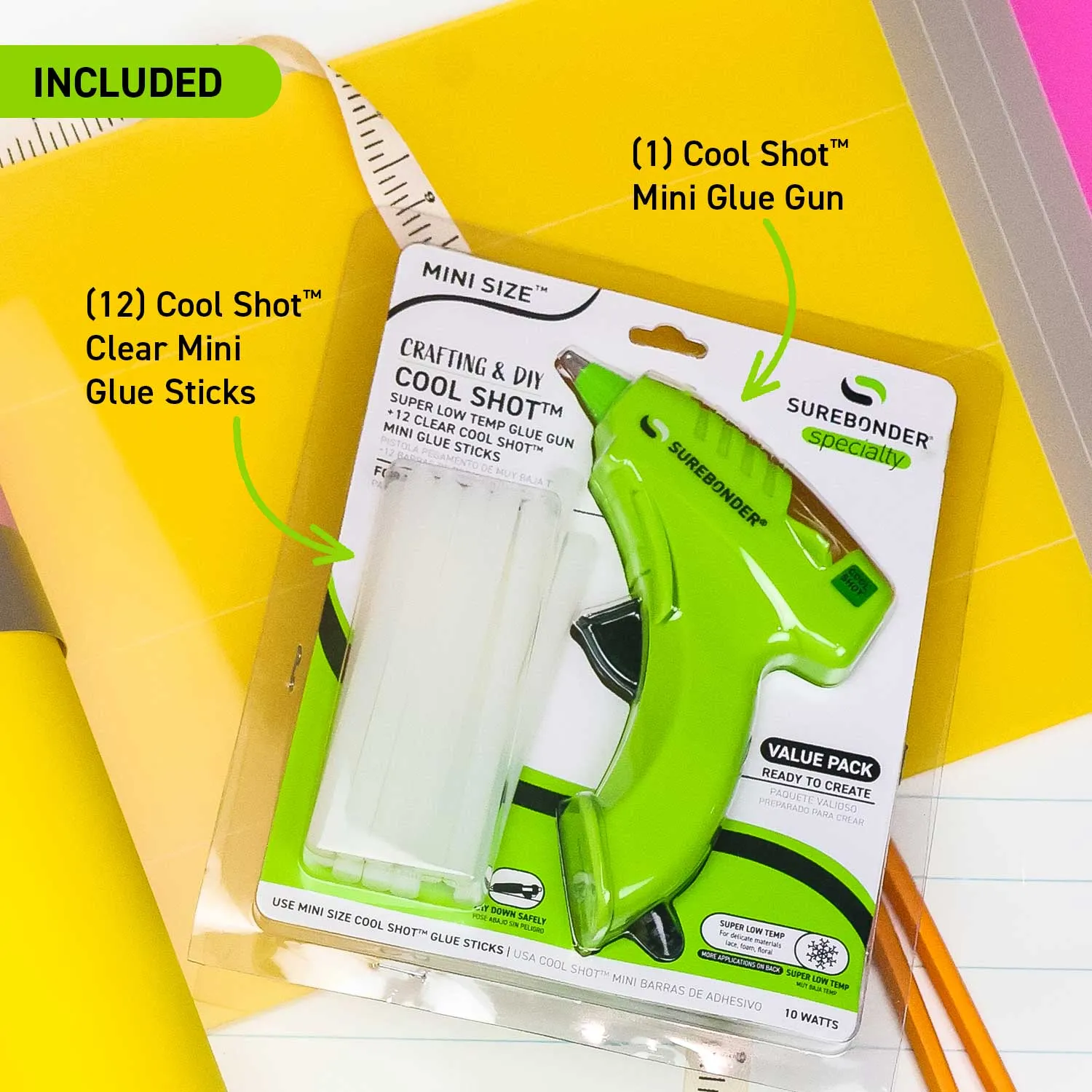 Ultra Low Temperature Cool Shot Mini Glue Gun with 12 Glue Sticks (Plus Series KD-160FKIT)