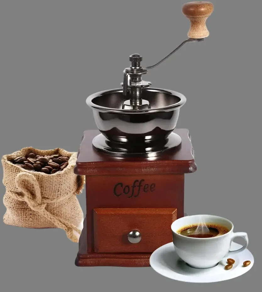 Vintage Manual Coffee Bean Grinder – Portable Handheld Coffee Grinder with Wooden Drawer