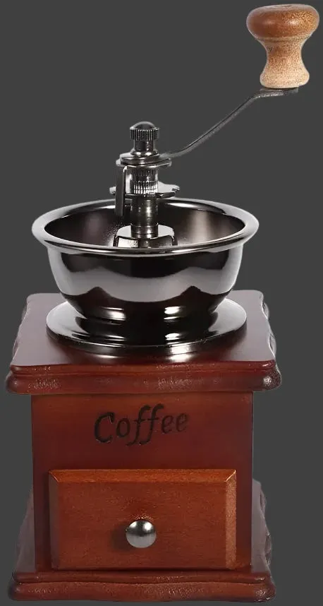 Vintage Manual Coffee Bean Grinder – Portable Handheld Coffee Grinder with Wooden Drawer