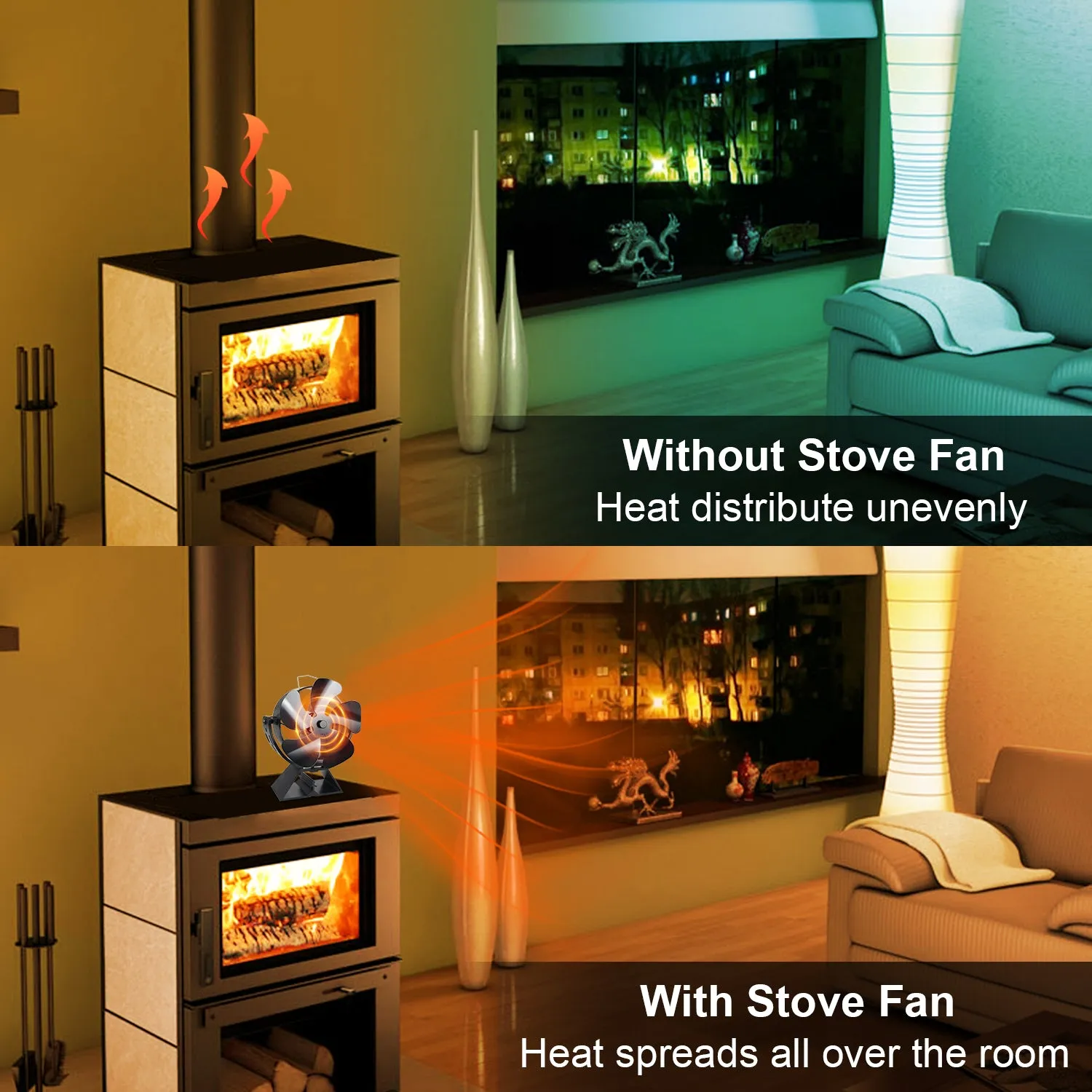 VODA Newly Designed 5 Blades Wood Stove Fan Heat Powered with 180°Adjustment Rotation