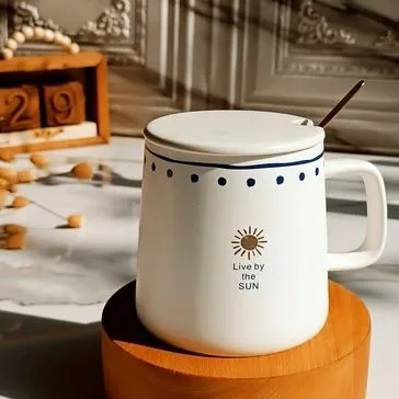 White Luxury Porcelain Weather Prompts Coffee Mug With Lid And Spoon