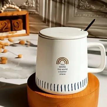 White Luxury Porcelain Weather Prompts Coffee Mug With Lid And Spoon