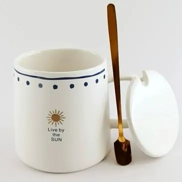 White Luxury Porcelain Weather Prompts Coffee Mug With Lid And Spoon