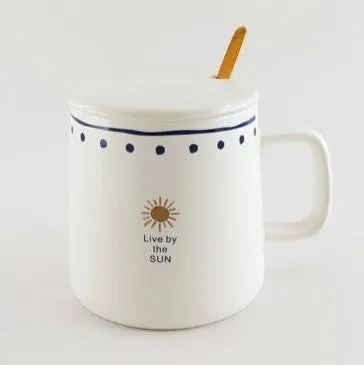 White Luxury Porcelain Weather Prompts Coffee Mug With Lid And Spoon