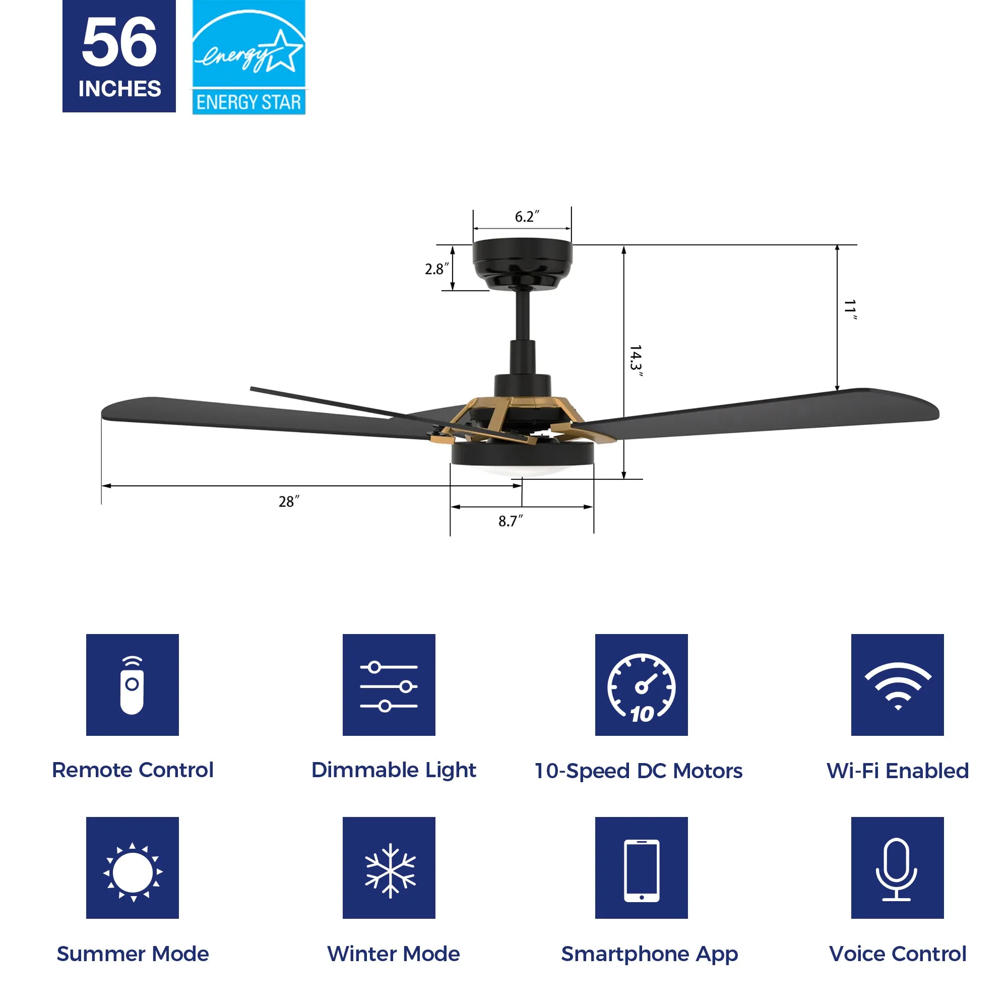 Wilkes Outdoor Ceiling Fan with Dimmable LED Light Remote-Smart 56"