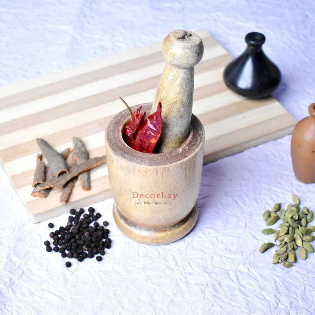 Wooden Grinder With Musal/Mortar and Pestle 12 x 6 x 9 cm