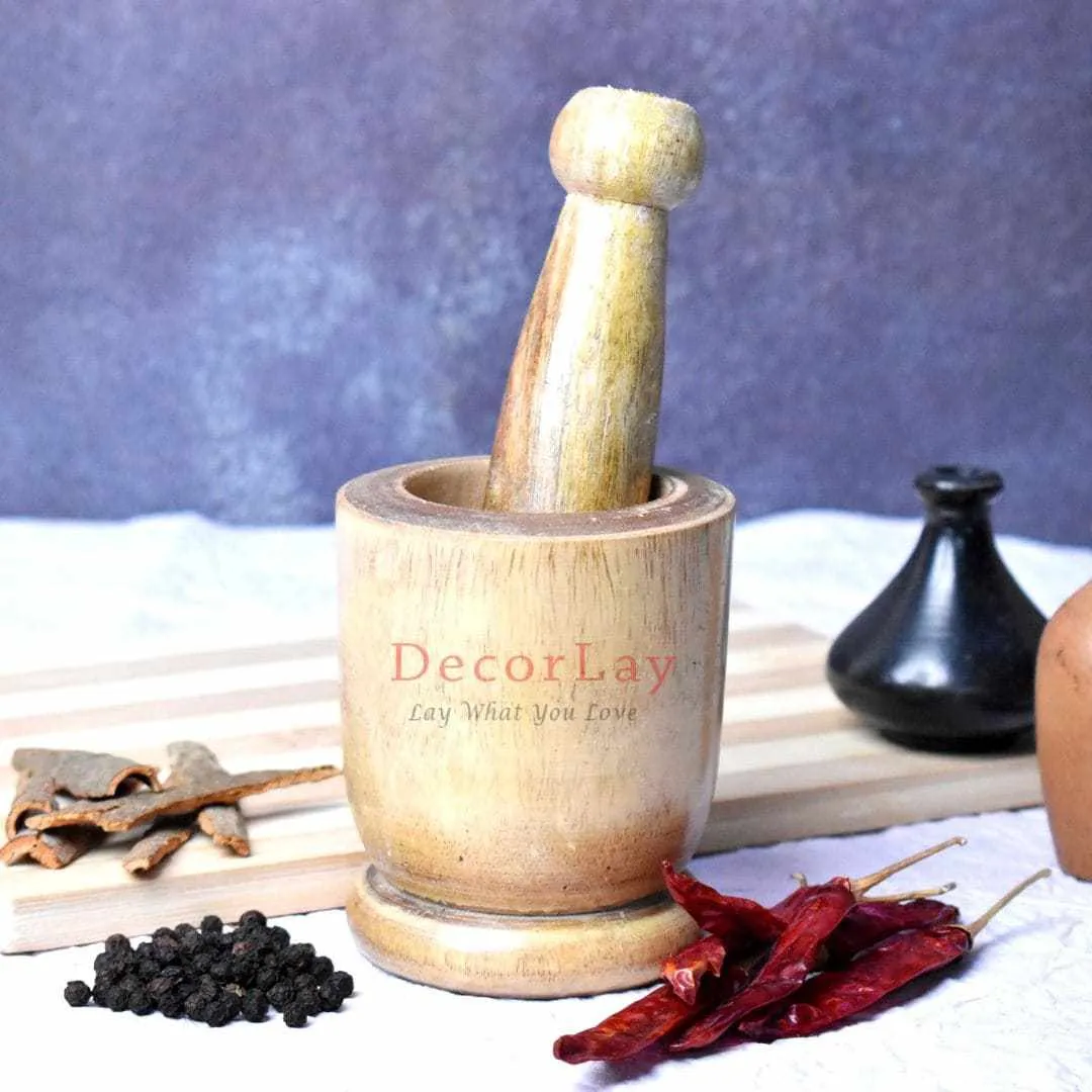 Wooden Grinder With Musal/Mortar and Pestle 12 x 6 x 9 cm