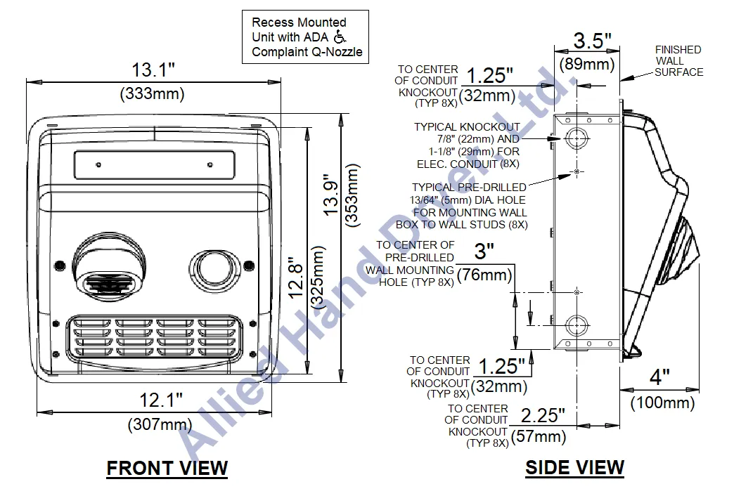 WORLD DRYER® RA548-Q974 Model A Series Hand Dryer - Cast-Iron  White Porcelain (50 Hz ONLY - NOT for use in North America)