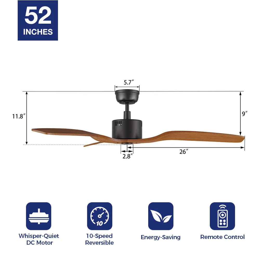 Yarmouth 52” DC Motor Ceiling Fan with Remote 10 Speed Options(NO LED)